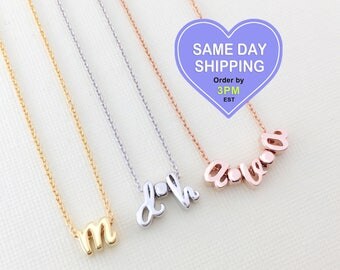 necklace initial initials lowercase spacers sleek bridesmaid charm tiny idea gift birthday christmas cute