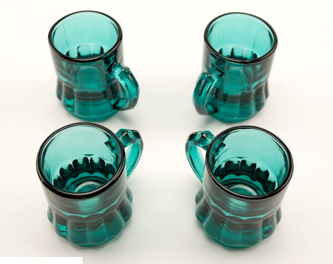 Teal Blue Shot Glass Set | Toy Beer Mugs | Federal Glass Co | Beer Mug Shots | Vintage Shot Glasses
