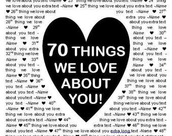 11x17" Template in Microsoft Word for “70 Things We Love About You” Editable and Printable Artwork in Black