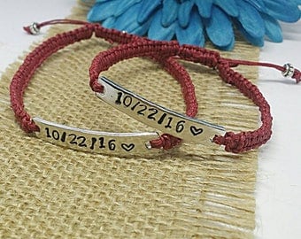 Custom Couples Bracelets, Set of 2, Couples Bracelet, Anniversary Bracelets, Macrame Bracelet, Bracelet Set, Special Date, Wedding