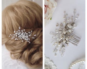 Opal Bridal Hair Comb with Swarovski Pearls Bridal Headpiece Bridal Hair Piece Leaf Hair Comb