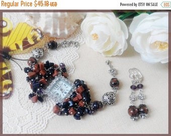Sale Woman watch Brown earrings Bracelet watch Wrist woman watch Beaded watches Brown watches Aventurine earrings Lady watch Christmas gift