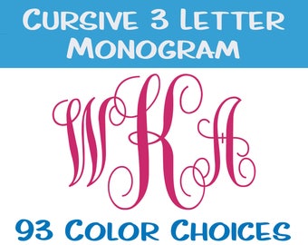 Cursive Vinyl Monogram / 3 Letter Monogram / Vinyl Monogram / Vine Monogram / Personal Monogram / Vinyl Decal / Monogram Decal / Yeti Decal