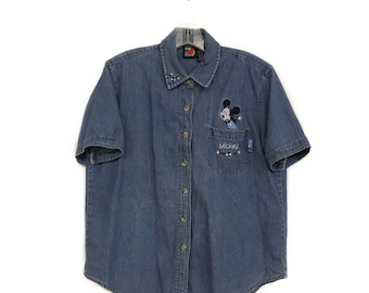 Denim Mickey Mouse Shirt - Vintage (1990s) - Size L