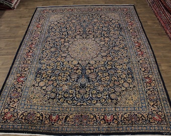 Great Shape Handmade Vintage Navy Kashmar Persian Area Rug Oriental Carpet 10X13