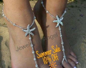 Rhinestone Starfish Foot Jewelry Wedding Starfish Barefoot Sandal Soleless Shoes Bridesmaid Gift Starfish Jewelry Flower Girl