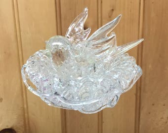 Baby Bird in Nest Glass Christmas Ornament