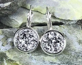 Silver Druzy Earrings - Drusy - Leverback Earrings - Dangle Drop Earrings - Bridesmaid Earrings - Wedding Jewelry - Bride Earrings