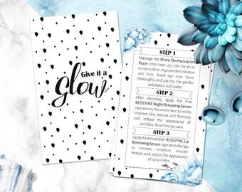 Rodan and Fields Mini Facial Cards, Instant Download, Give it a glow, RF Mini Facial, Facial Instructions, Microdermabrasion, Sea-breeze