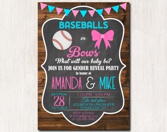 Baseballs or bows invitation, Gender reveal party invitation, Girl or boy invitation, Baby Shower invitation - 1672