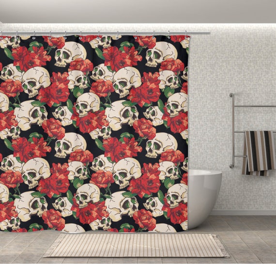 Red Rose and Skull Shower Curtain
