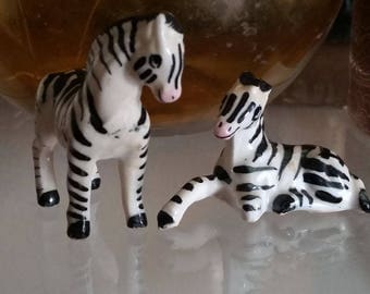 Pair of vintage miniature bone china zebra figurines