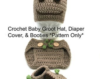 Crochet Baby Groot Hat, Diaper Cover, and Booties *PATTERN ONLY*
