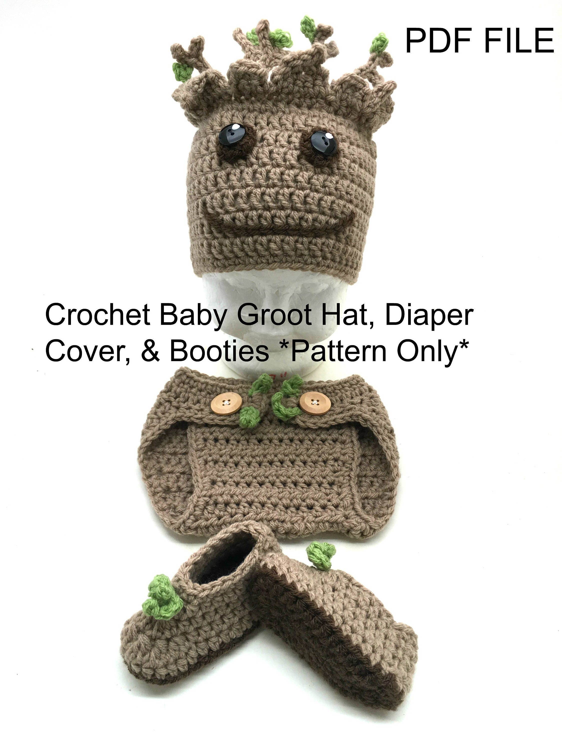 Crochet Baby Groot Hat Diaper Cover and Booties PATTERN