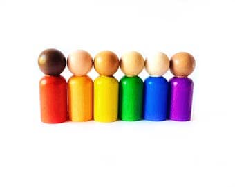 Waldorf Peg People - SALE - Rainbow Peg Dolls, Montessori Toddler Toy, Preschool Color Learning, Rainbow Gnomes