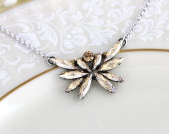 Crystal necklace, Bridal necklace, Wedding jewelry, Champagne crystal, Swarovski crystal, Wedding necklace Layering necklace Simple necklace