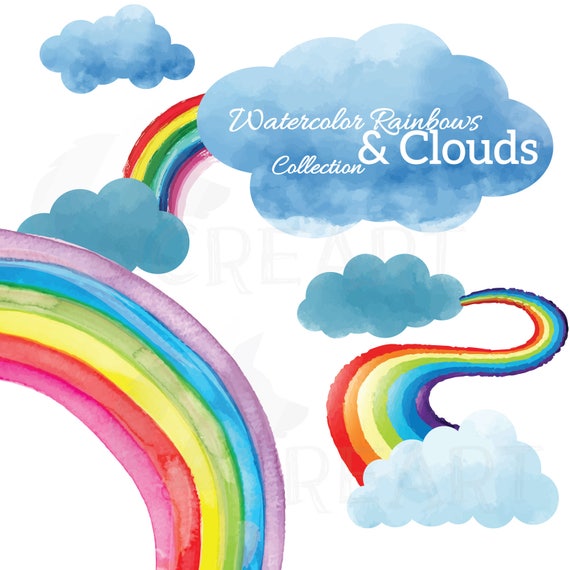 Download Watercolor rainbows and watercolour clouds clip art pack. Eps