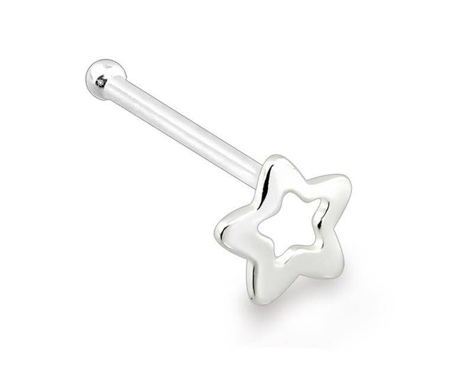 Sterling Silver Hollow Star Top Nose Bone - ball end