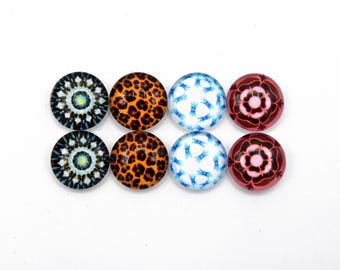 8 cabochons round glass mixte12mm series 1 "12"