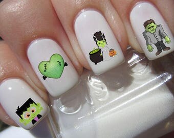 Halloween Nail Decals graveyard gothic nail art design set assorted frankenstein family Buy one get one free of our choice N161