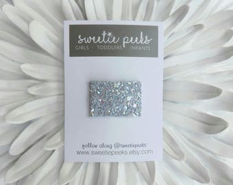 Infant Glitter Snap Clip | Petite Tiara Gray Glitter Snap Clip | Baby Hair Accessory | Toddler Hair Clip | Toddler Glitter Clip