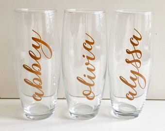 Personalized Champagne Flutes - Bridesmaid Gift - Stemless Champagne Flutes - Bachelorette Party Gift