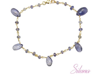 Bracelet in vermeil (sterling silver 925 gold plated) and iolite