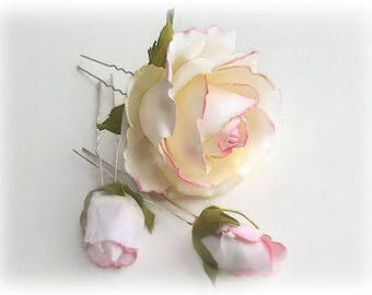 White Garden Rose Hair bridal hair pin white rose wedding rose hair pin flower White Garden Rose Hair bridal hair pin white rose wedding rose hair pin flower