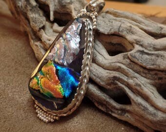 Bold Sterling Silver Dichroic Glass Pendant 1335