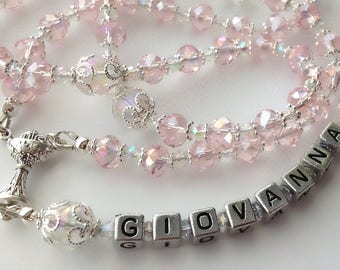 Pink Crystal Rosary, CUSTOMIZE your Rosary, Personalized Rosary, Girl's Communion Rosary, Confirmation Rosary, Choose your Rosary parts