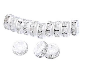 20 beads silver rhinestone spacer 8 mm acrylic