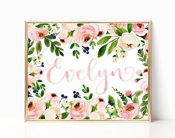 Personalized Baby Girl Gift. Blush Nursery. Gift for Newborn. Floral Nursery Decor. Gift for Baby. Baby Girl. Floral Nursery Wall Art.