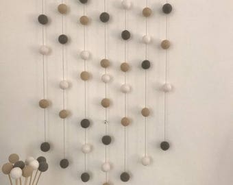 Wall Hanging / Farmhouse Decor / Woven Wall Hanging / Felt Ball Hanging / Felt Wall Hanging