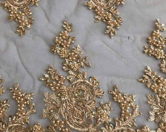 Lace Fabric/Luxury Gold Beaded Lace Fabric