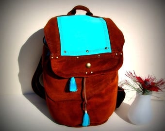Brown turquoise leather brown leather bucket bucket bag