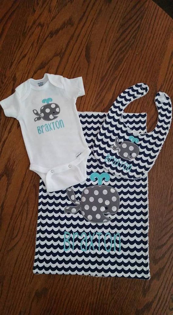 Whale Onesie Blanket Burp and/or Bib