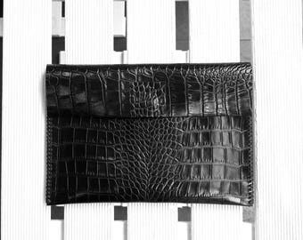 Leather case IPad case Kindle case Black leather bag Small bag Handmade leather gift Unisex gift Clutch bag