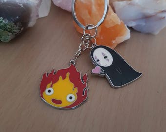 Calcifer & No face keyring, Studio Ghibli, Anime, Kawaii, Spirited Away, Howl's Moving Castle, Geek Gifts