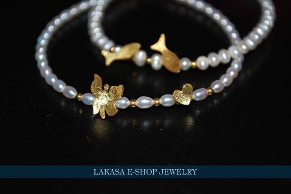 Butterfly Heart Pearls Bracelet Sterling Silver Gold plated Handmade Jewelry ideas gift bracelets love birthday friendship girlfirend mommy