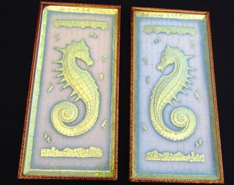 2 Vintage Seahorse Pictures by Metalcraft