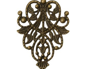 50 decorative - ornament - plates, vine, 48x35mm, antique brass