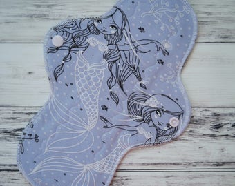 Washable Cloth Pad Mermaid 10" Moderate - Zorb Core - Mama Cloth - Reusable Cloth Pad - Cloth Pantyliners - Menstrual Pad - Period Pads