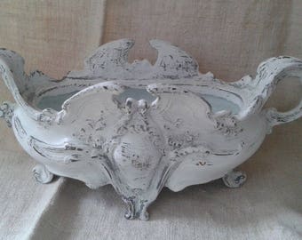 petite jardinière patinée blanc et gris canon de fusil