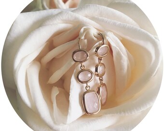 Rose Quartz Earrings, Gold Dangle Earrings, Quartz Earrings, Delicate Earrings