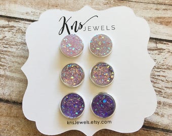 Druzy Earrings, Earring Trio, 12mm Studs, Earrings, Summer Earrings, Studs