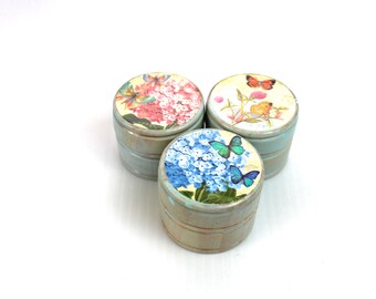 Set of 3 Buttefly and Blooms Wood RIng Tricket Box