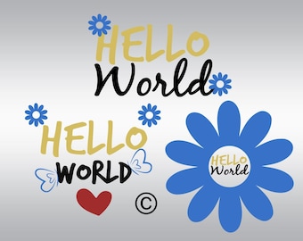 Hello world SVG Clipart Cut Files Silhouette Cameo Svg for Cricut and Vinyl File cutting Digital cuts file DXF Png Pdf Eps
