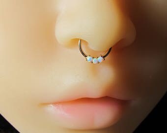 White Opals With Rose Gold Plated Septum Ring..16g..10mm