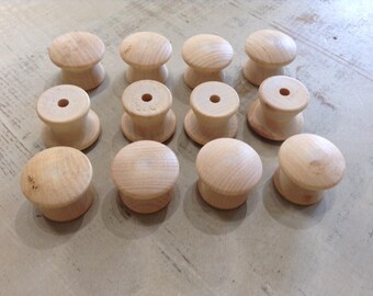 12 Wooden Knobs | Unfinished Birch Knobs | Cabinet Drawer Pulls