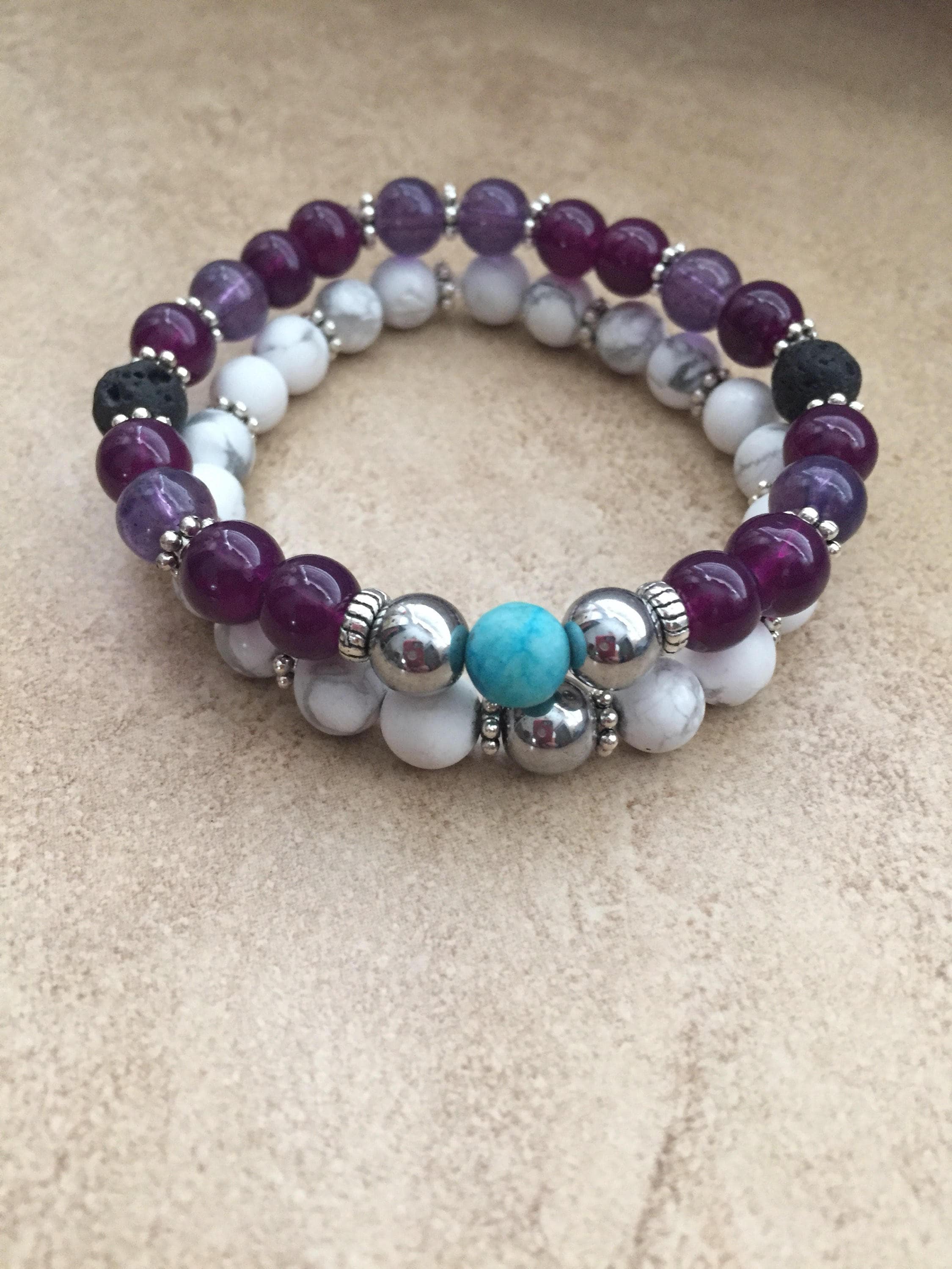 Purple & White Diffuser Bracelet Set